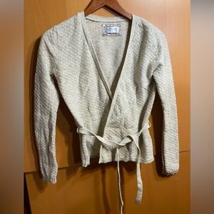 Giordano gray white wool blend textured cardigan wrap sweater small xs